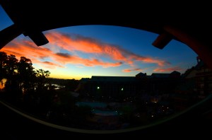 Sunrise from our room at the Wilderness Lodge. (Yes, we were up that early for rope drop.)