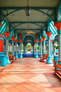 A cheerful portico welcomes you to the registration building.