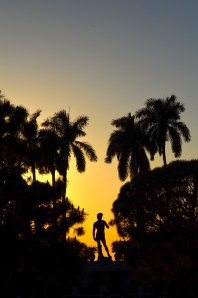 A replica of David at sunset.