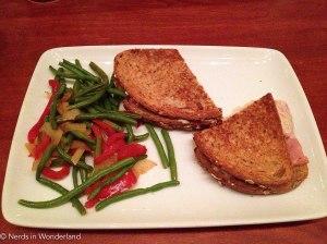 Croque monsieur, served with a side of vegetables instead of fries. Really quite good.
