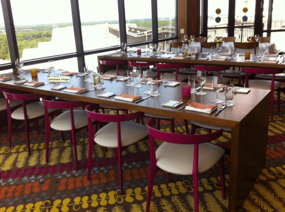 Long table for group dining. Notice the carpet - a perfect Blair homage.