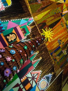 Mary Blair-inspired gingerbread Christmas tree and display at the Contemporary Resort.