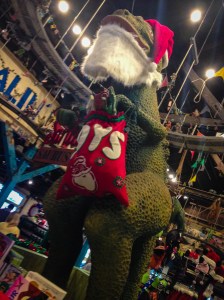 No picture of the Animal Kingdom tree because it was pouring, so instead you get a picture of this Christmas dinosaur.